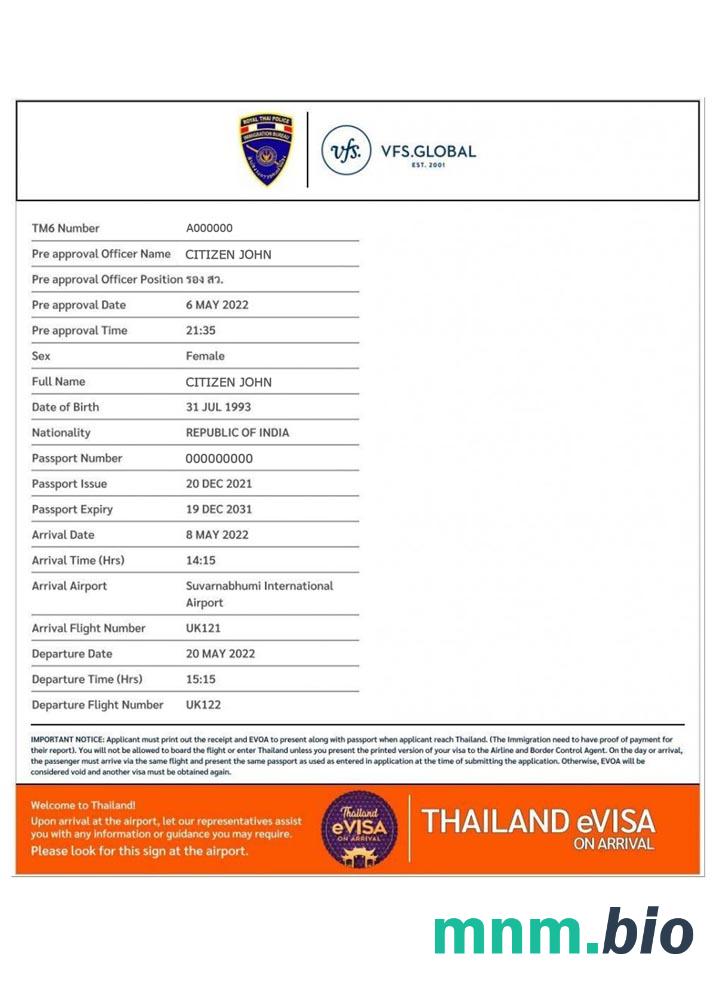 Thailande - szablon wizowy ze wszystkimi czcionkami